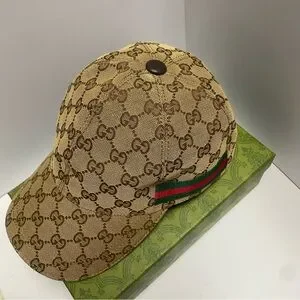 Gucci | Accessories | Gucci Beige Gg Monogram Hat With Green  display picture 3
